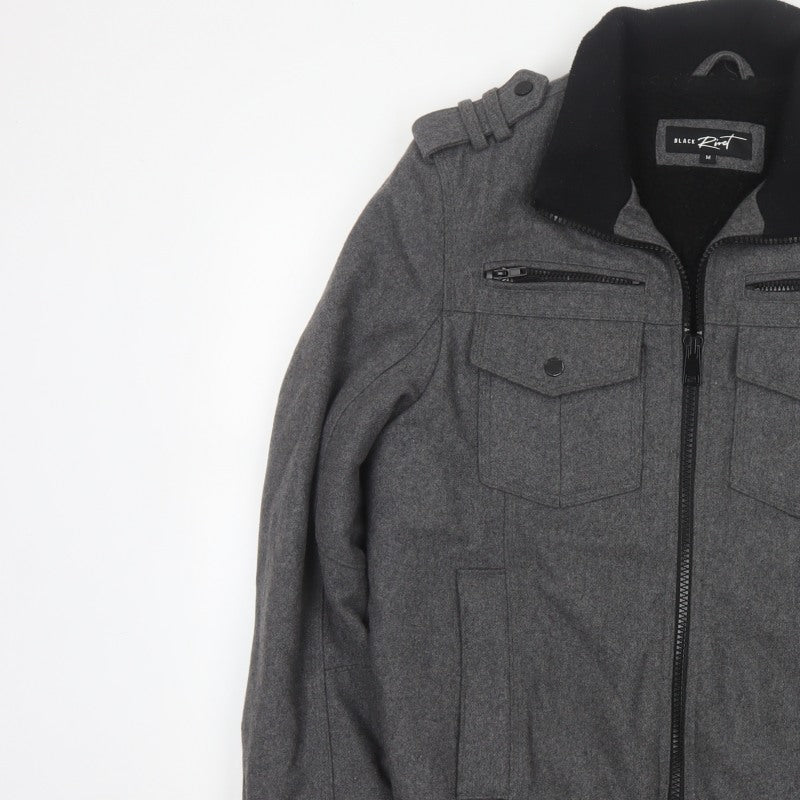 Black Rivet Mens Grey M Wool Blend Military Bomber Jacket