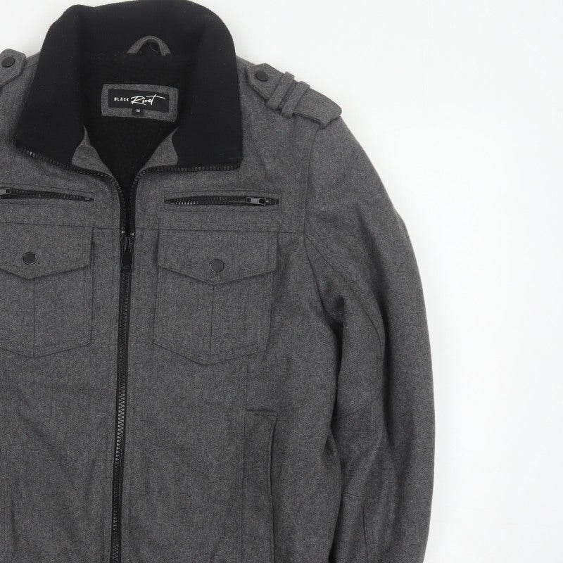 Black Rivet Mens Grey M Wool Blend Military Bomber Jacket