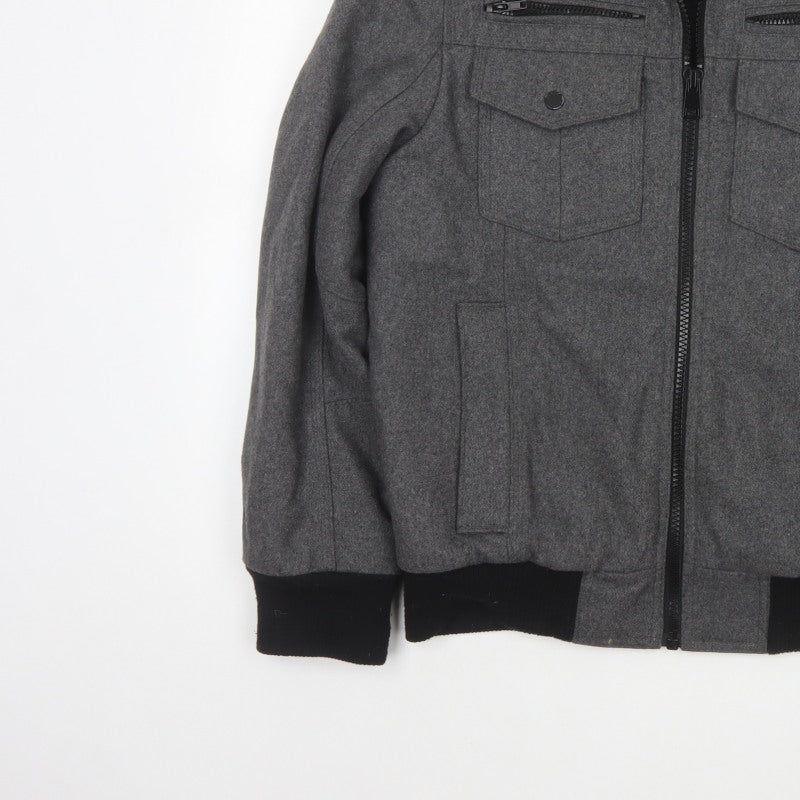 Black Rivet Mens Grey M Wool Blend Military Bomber Jacket