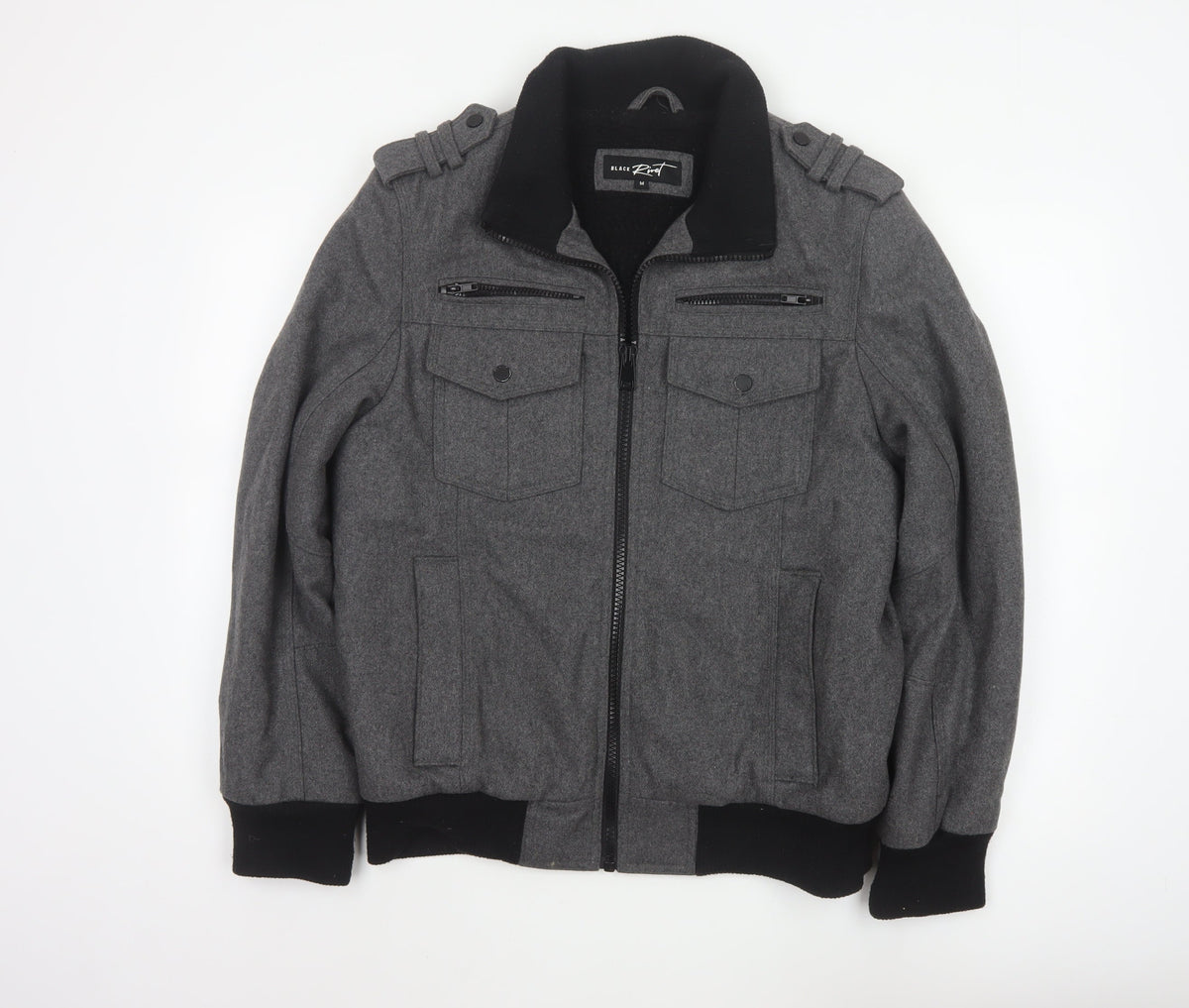 Black Rivet Mens Grey M Wool Blend Military Bomber Jacket