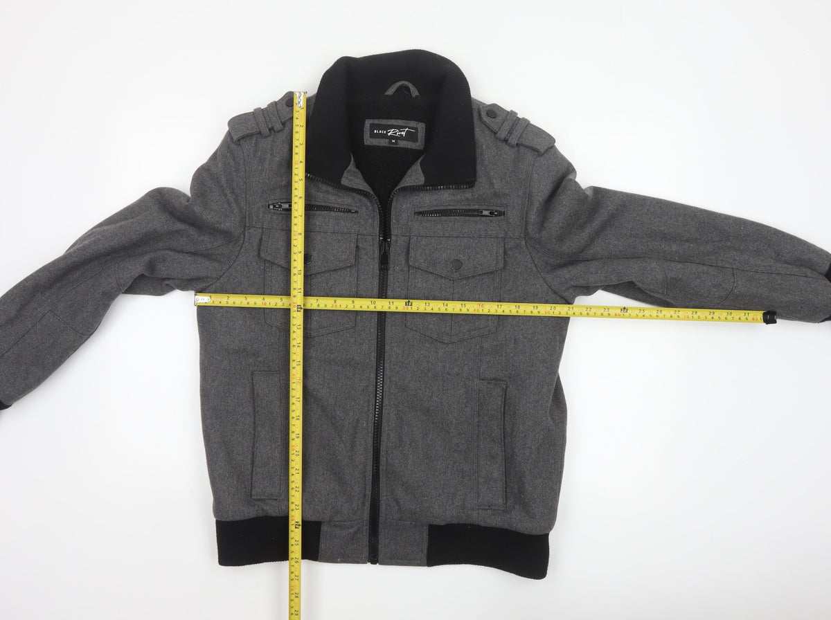 Black Rivet Mens Grey M Wool Blend Military Bomber Jacket