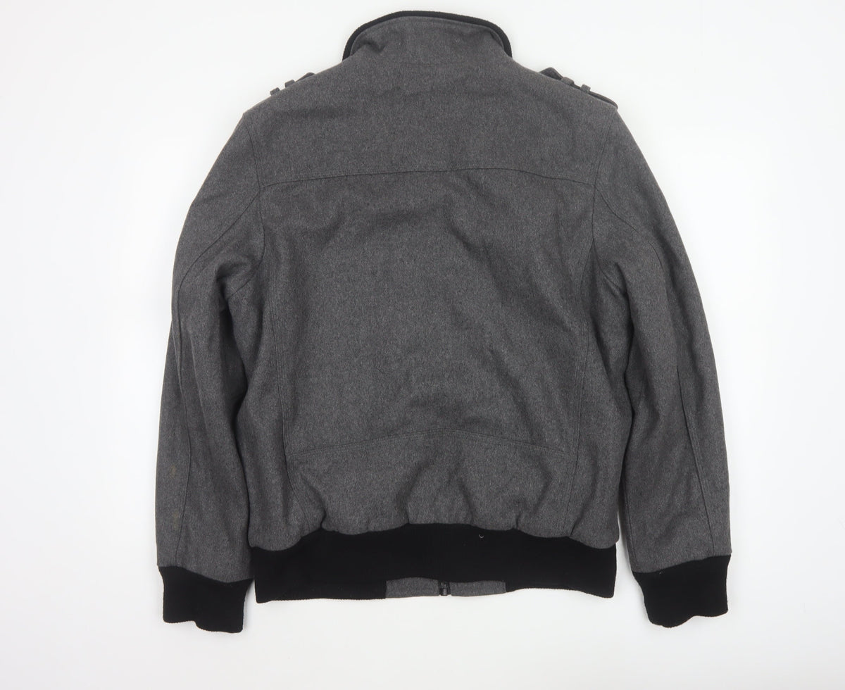 Black Rivet Mens Grey M Wool Blend Military Bomber Jacket