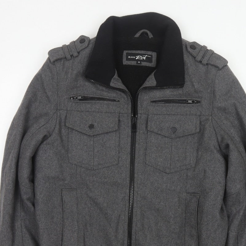 Black Rivet Mens Grey M Wool Blend Military Bomber Jacket
