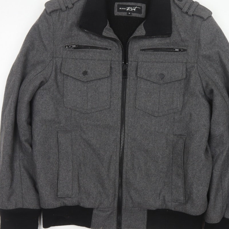 Black Rivet Mens Grey M Wool Blend Military Bomber Jacket