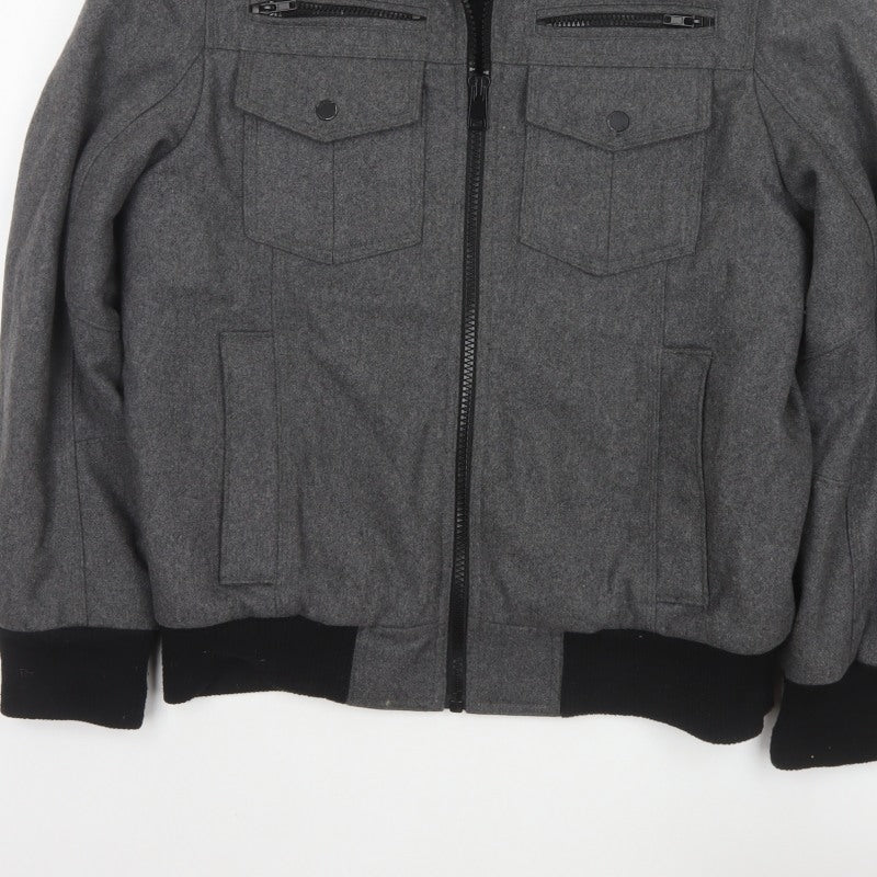 Black Rivet Mens Grey M Wool Blend Military Bomber Jacket