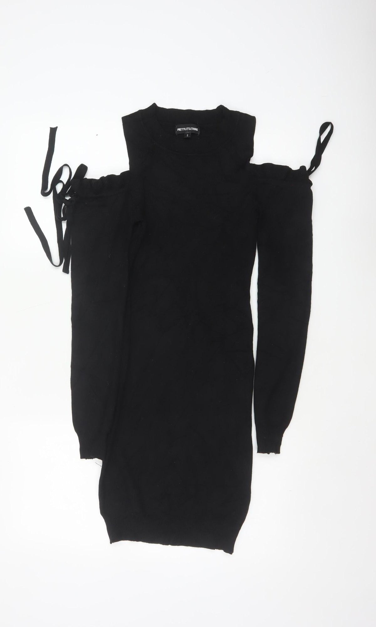 PrettyLittleThing Women Black UK 8 Bodycon Knit Cold Shoulder Midi Dress