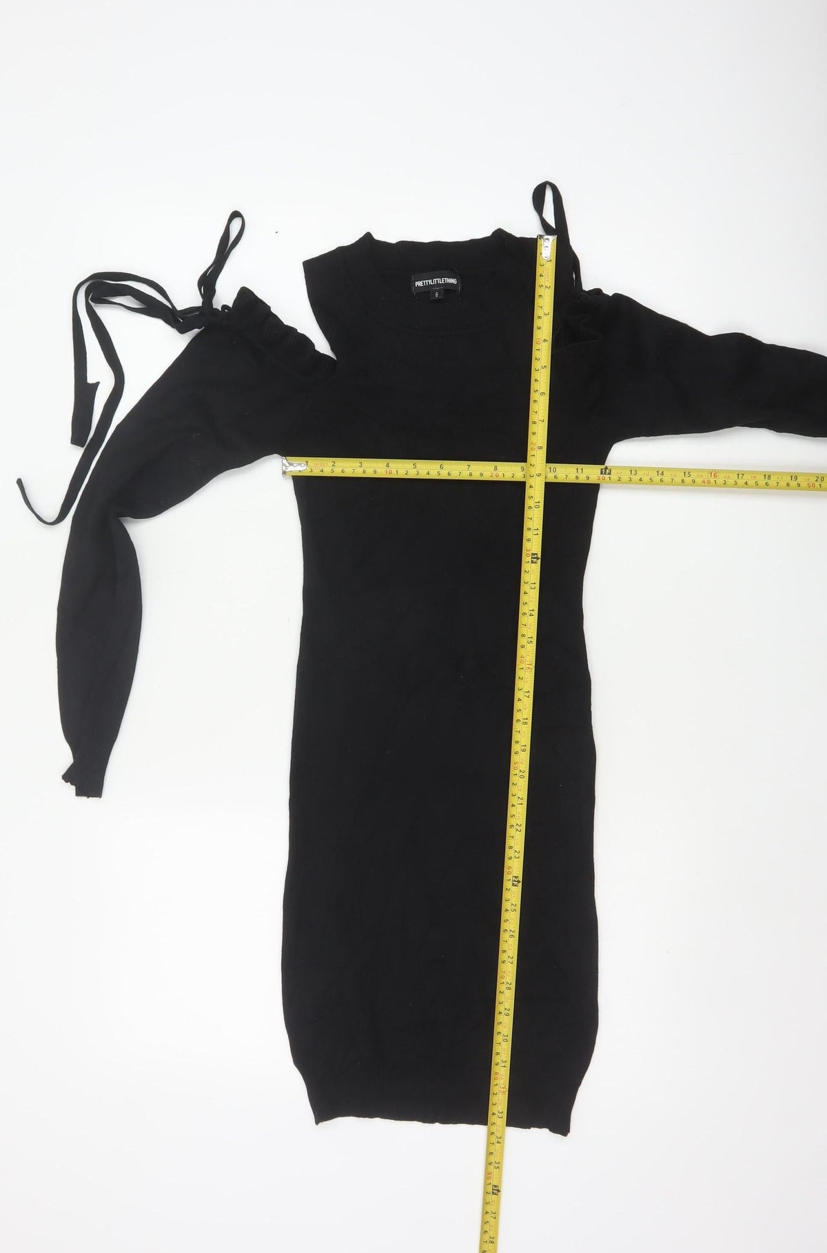 PrettyLittleThing Women Black UK 8 Bodycon Knit Cold Shoulder Midi Dress
