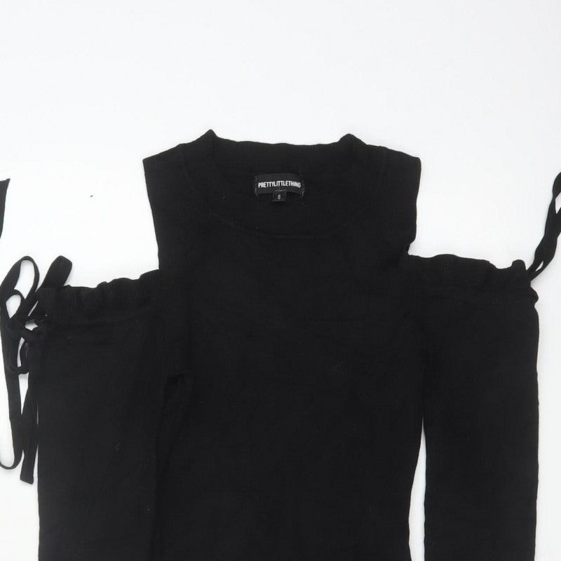 PrettyLittleThing Women Black UK 8 Bodycon Knit Cold Shoulder Midi Dress