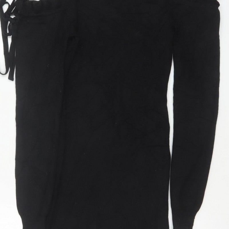 PrettyLittleThing Women Black UK 8 Bodycon Knit Cold Shoulder Midi Dress