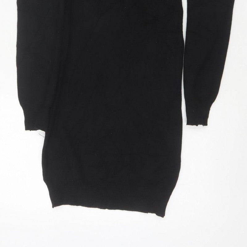 PrettyLittleThing Women Black UK 8 Bodycon Knit Cold Shoulder Midi Dress