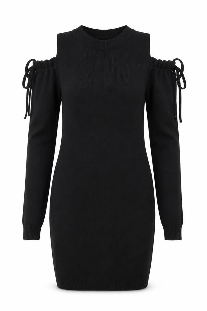PrettyLittleThing Women Black UK 8 Bodycon Knit Cold Shoulder Midi Dress