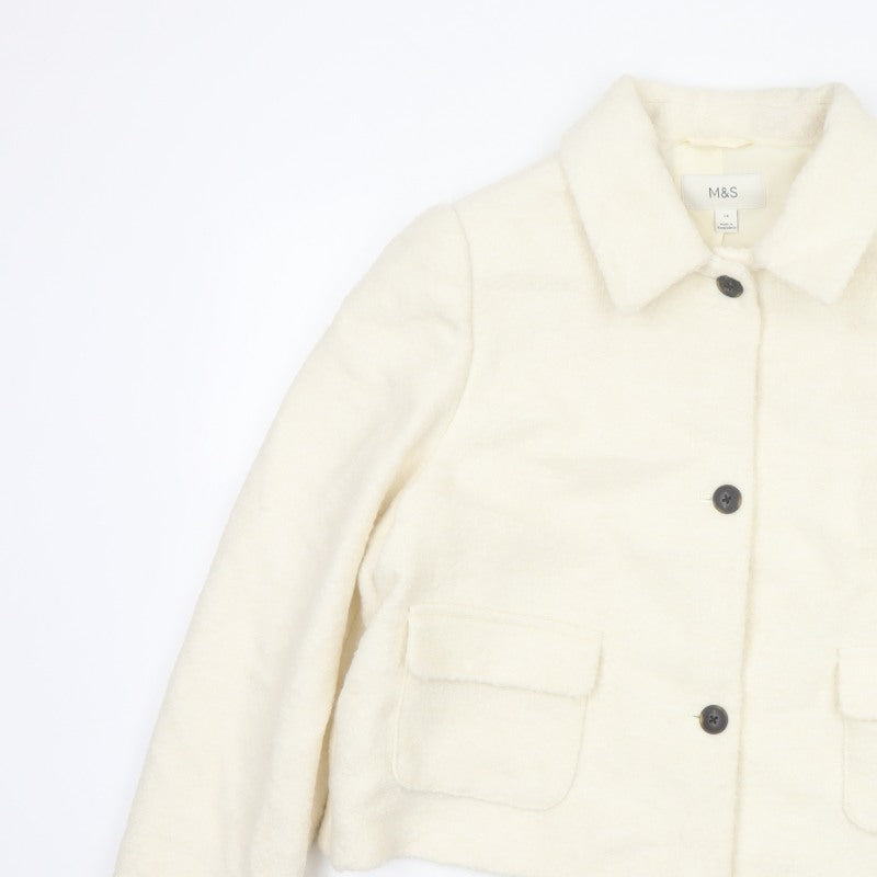 Marks and Spencer Women Ivory UK 14 Wool Blend Short Jacket