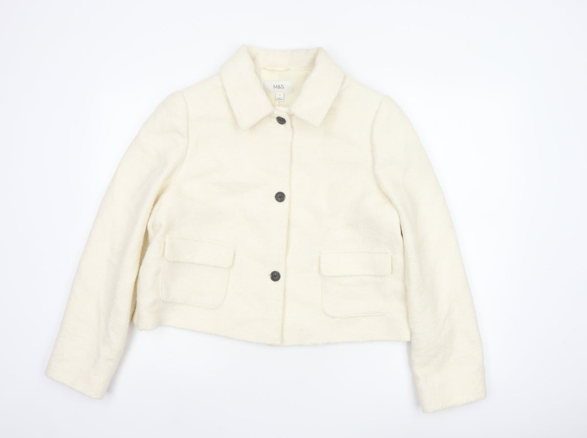 Marks and Spencer Women Ivory UK 14 Wool Blend Short Jacket