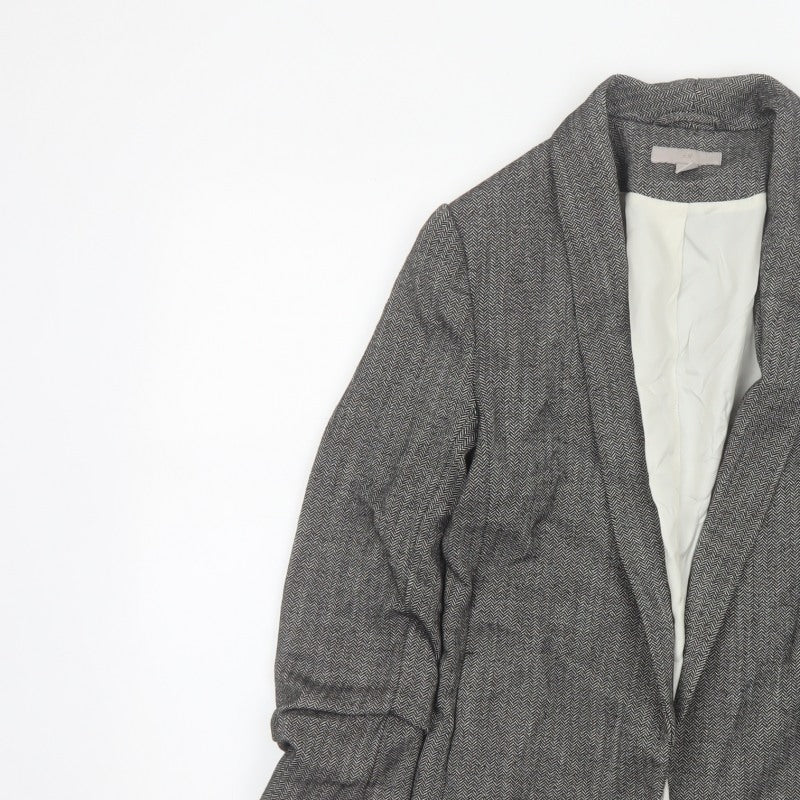 Mango Women Grey Herringbone Blazer UK 10 Single-Breasted Lined