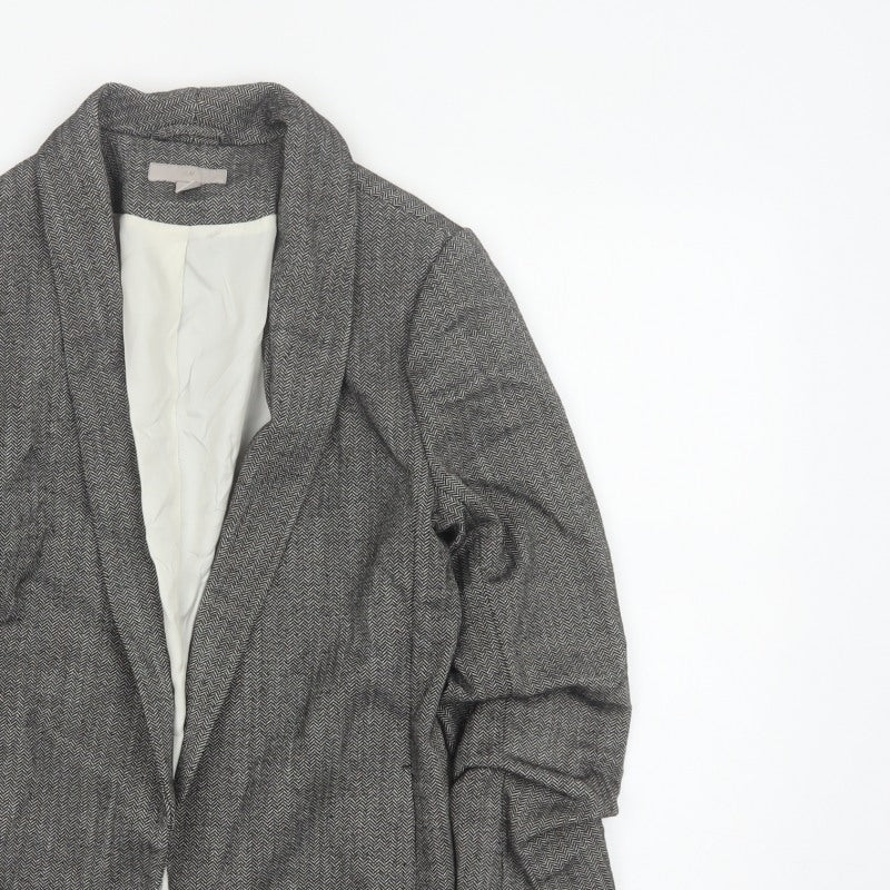 Mango Women Grey Herringbone Blazer UK 10 Single-Breasted Lined