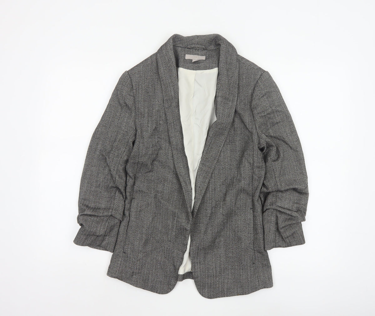 Mango Women Grey Herringbone Blazer UK 10 Single-Breasted Lined