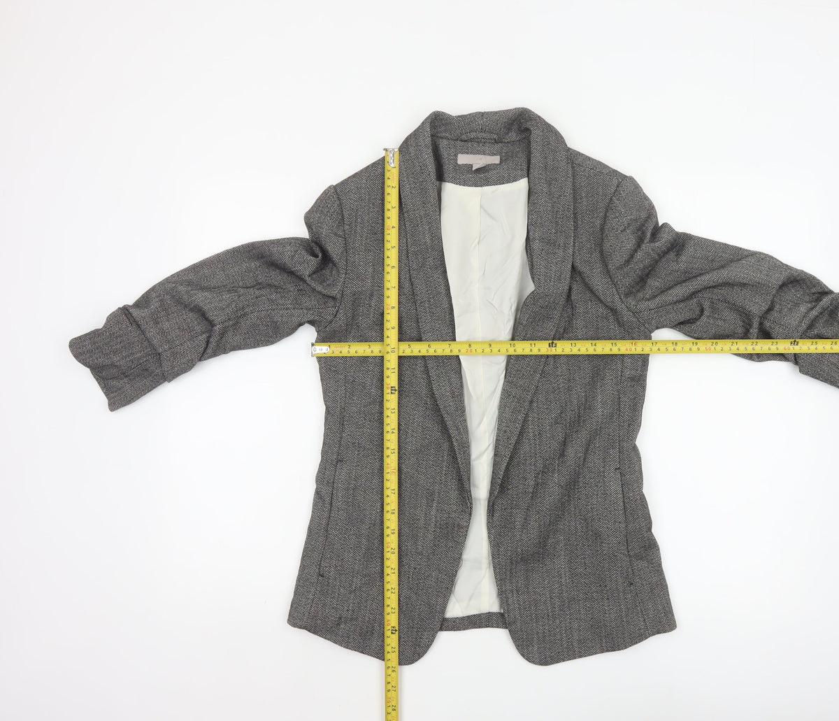 Mango Women Grey Herringbone Blazer UK 10 Single-Breasted Lined