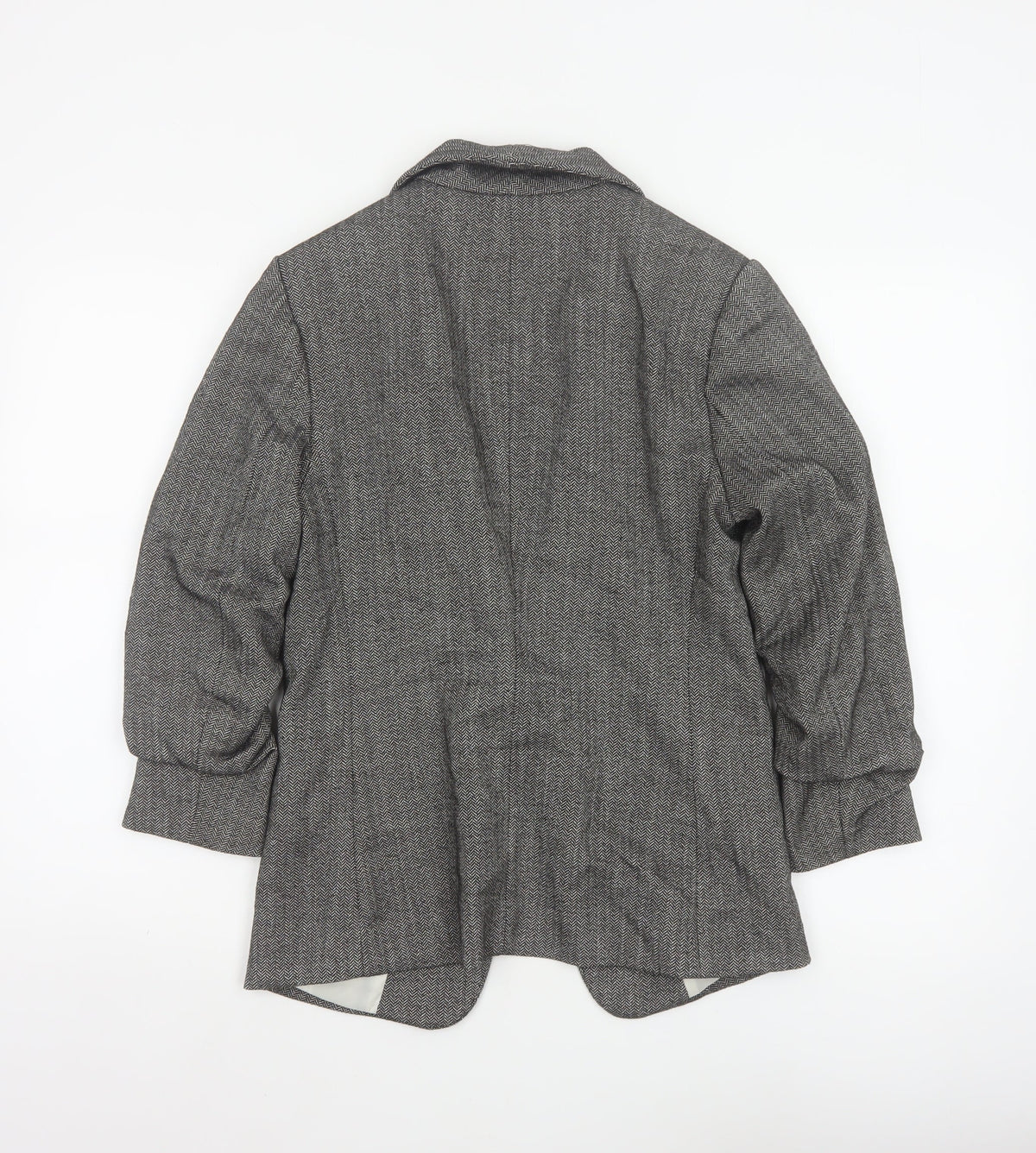 Mango Women Grey Herringbone Blazer UK 10 Single-Breasted Lined
