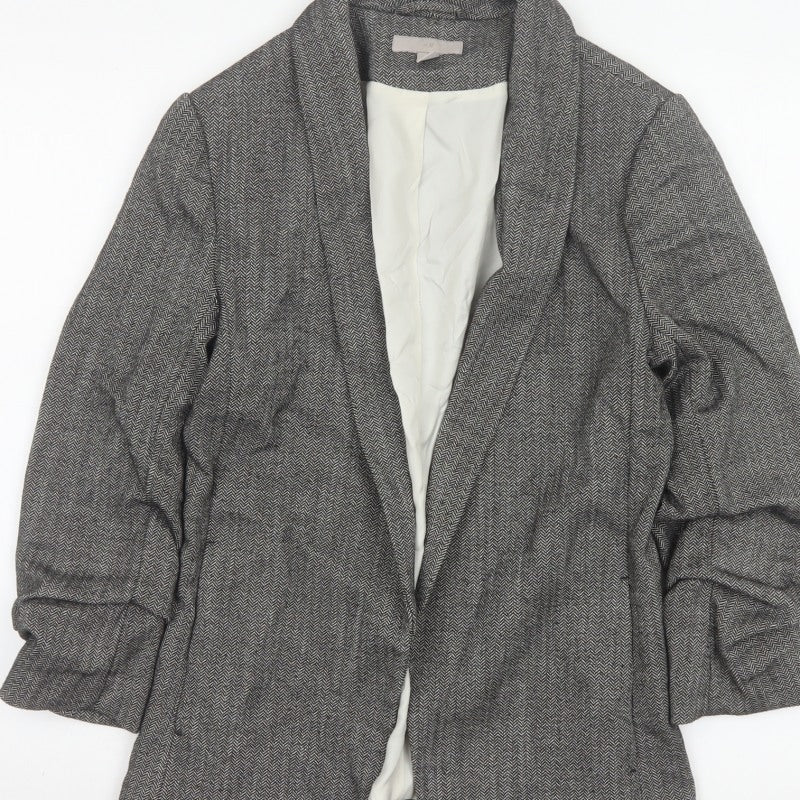 Mango Women Grey Herringbone Blazer UK 10 Single-Breasted Lined