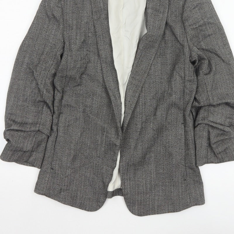 Mango Women Grey Herringbone Blazer UK 10 Single-Breasted Lined