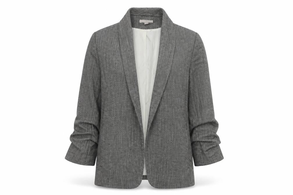 Mango Women Grey Herringbone Blazer UK 10 Single-Breasted Lined