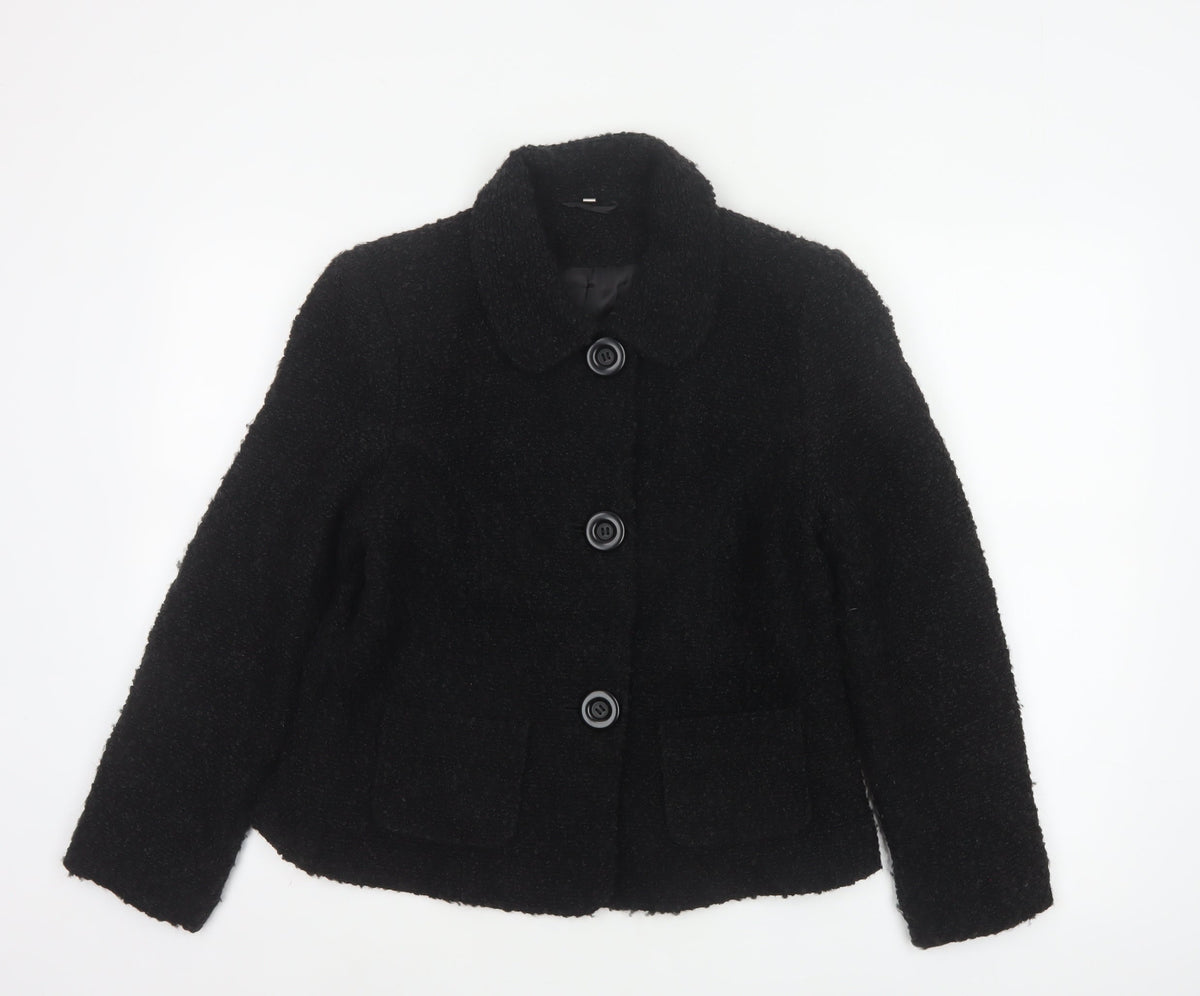Style by EWM Women’s Black Size 12 Bouclé Wool Blend Button Jacket