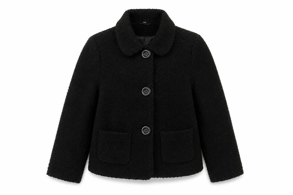 Style by EWM Women’s Black Size 12 Bouclé Wool Blend Button Jacket