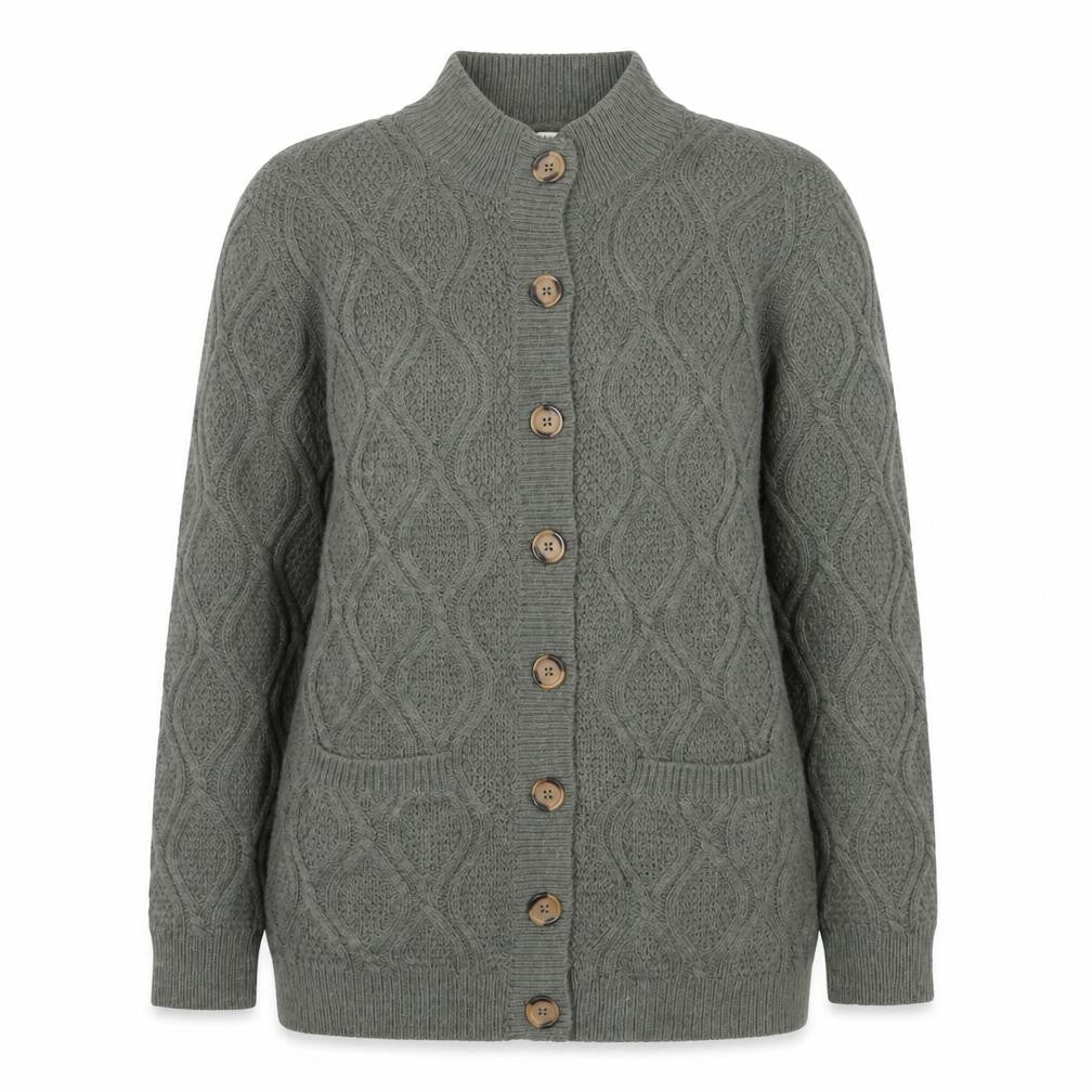 Damart Women’s Grey UK 20 Cable Knit High Neck Cardigan