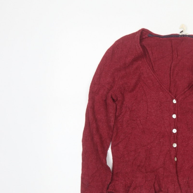 White Stuff Women Red V-Neck Button Cardigan Size 12