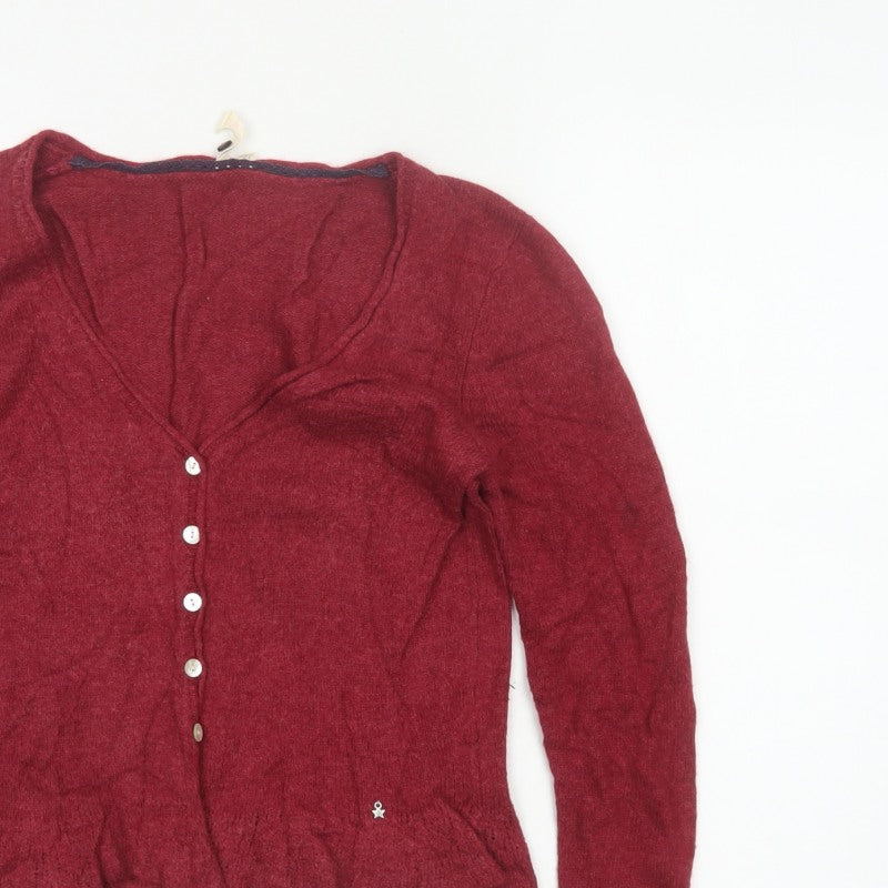 White Stuff Women Red V-Neck Button Cardigan Size 12