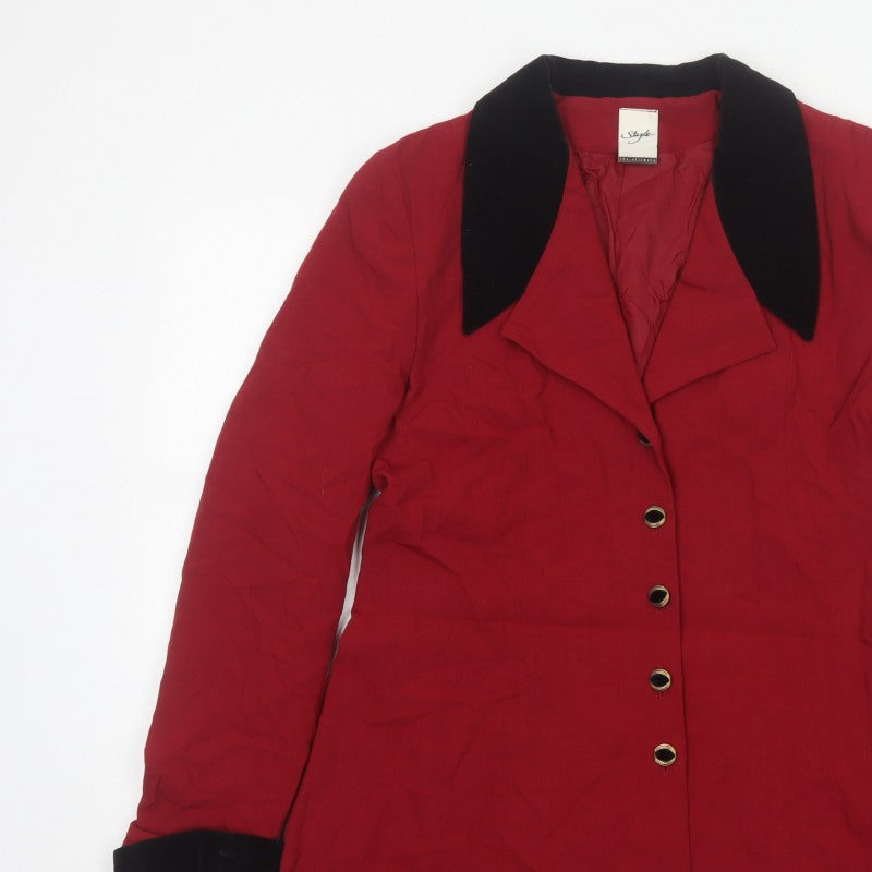 Style Women’s Red Black Collar Single-Breasted Mid-Length Coat UK 12