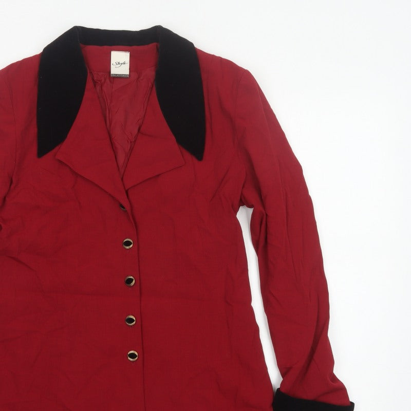 Style Women’s Red Black Collar Single-Breasted Mid-Length Coat UK 12