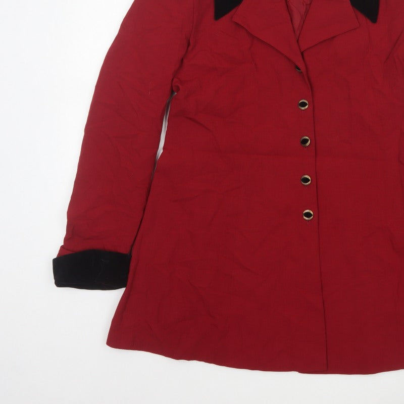 Style Women’s Red Black Collar Single-Breasted Mid-Length Coat UK 12