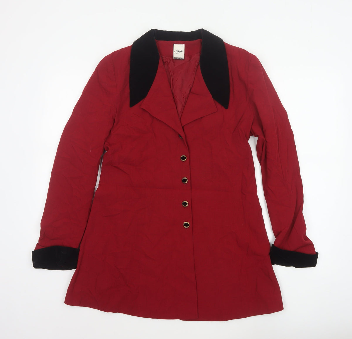 Style Women’s Red Black Collar Single-Breasted Mid-Length Coat UK 12