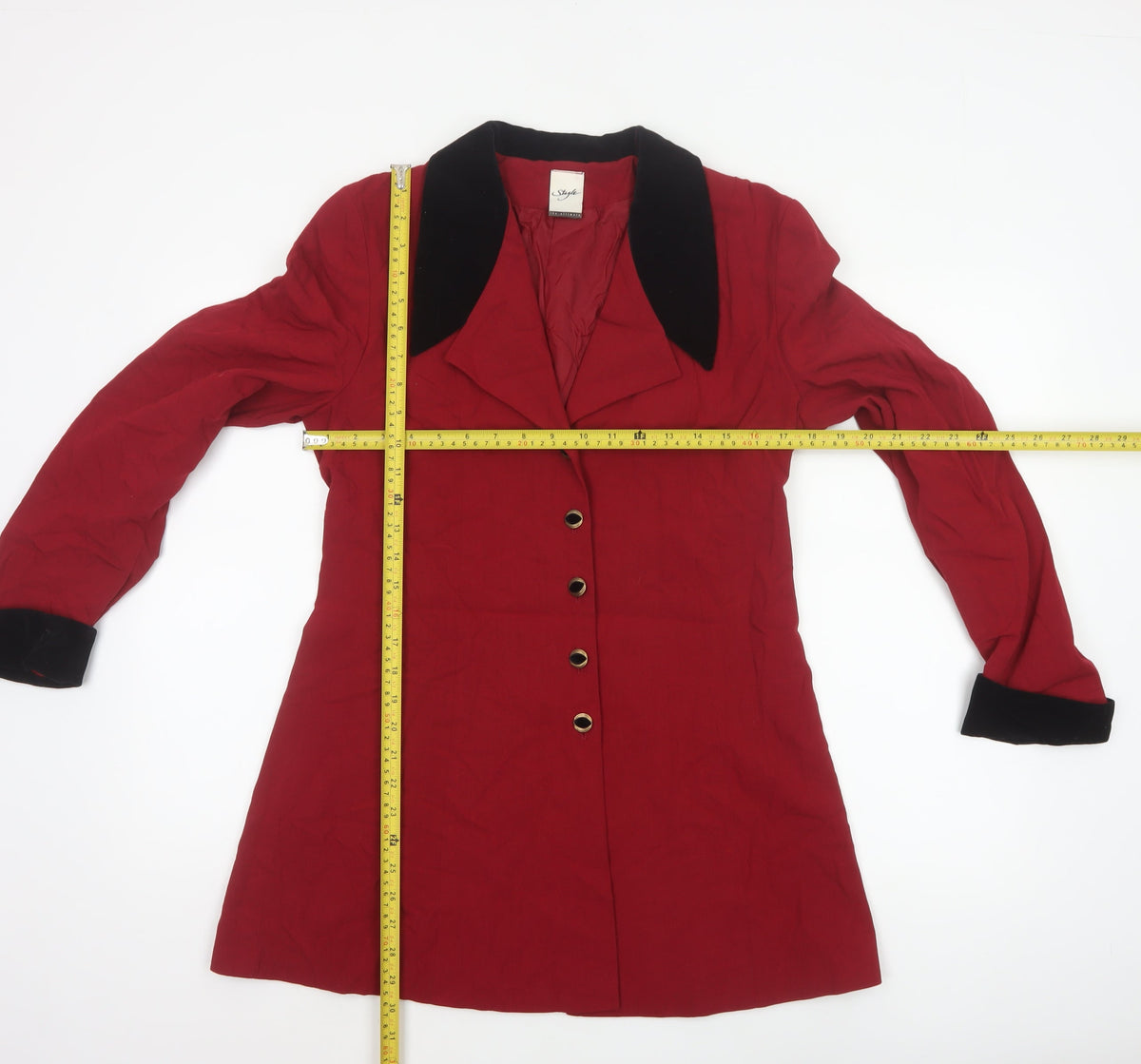 Style Women’s Red Black Collar Single-Breasted Mid-Length Coat UK 12