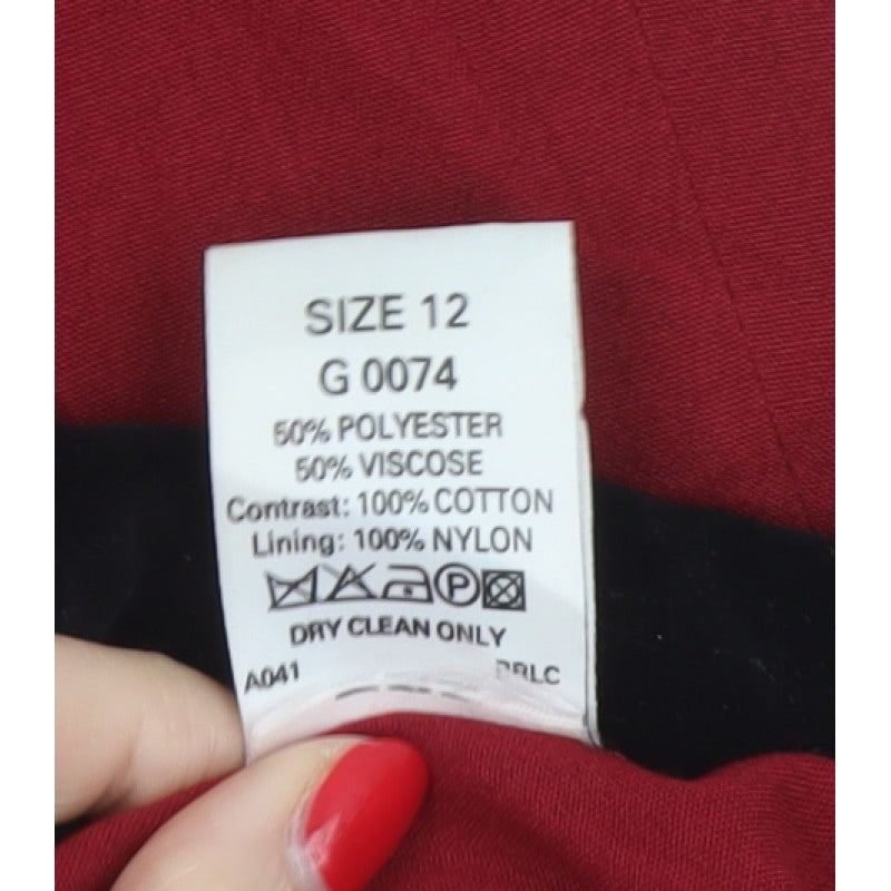 Style Women’s Red Black Collar Single-Breasted Mid-Length Coat UK 12