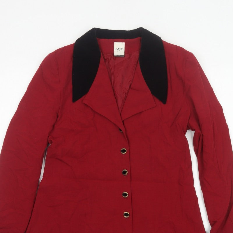 Style Women’s Red Black Collar Single-Breasted Mid-Length Coat UK 12