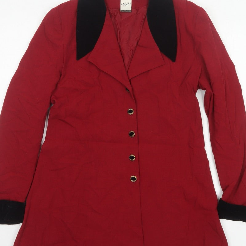 Style Women’s Red Black Collar Single-Breasted Mid-Length Coat UK 12
