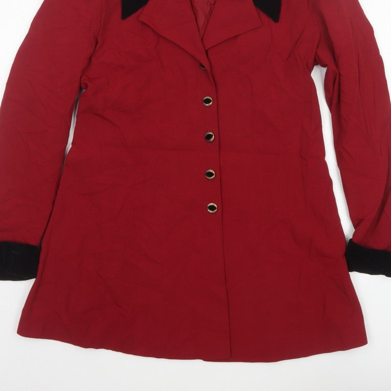 Style Women’s Red Black Collar Single-Breasted Mid-Length Coat UK 12