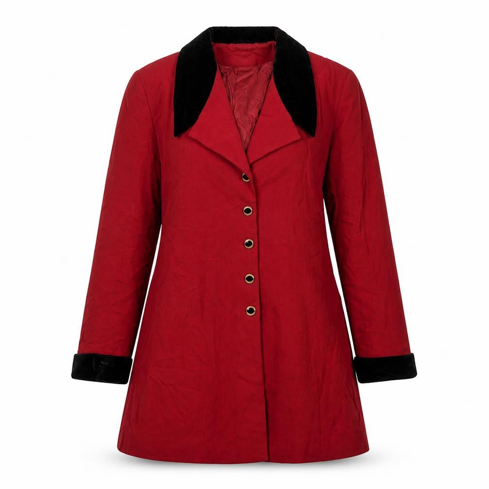 Style Women’s Red Black Collar Single-Breasted Mid-Length Coat UK 12