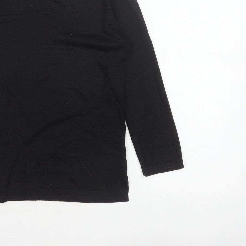 Topshop Women’s Black Size 8 Basic Knit V-Neck Long Sleeve Top
