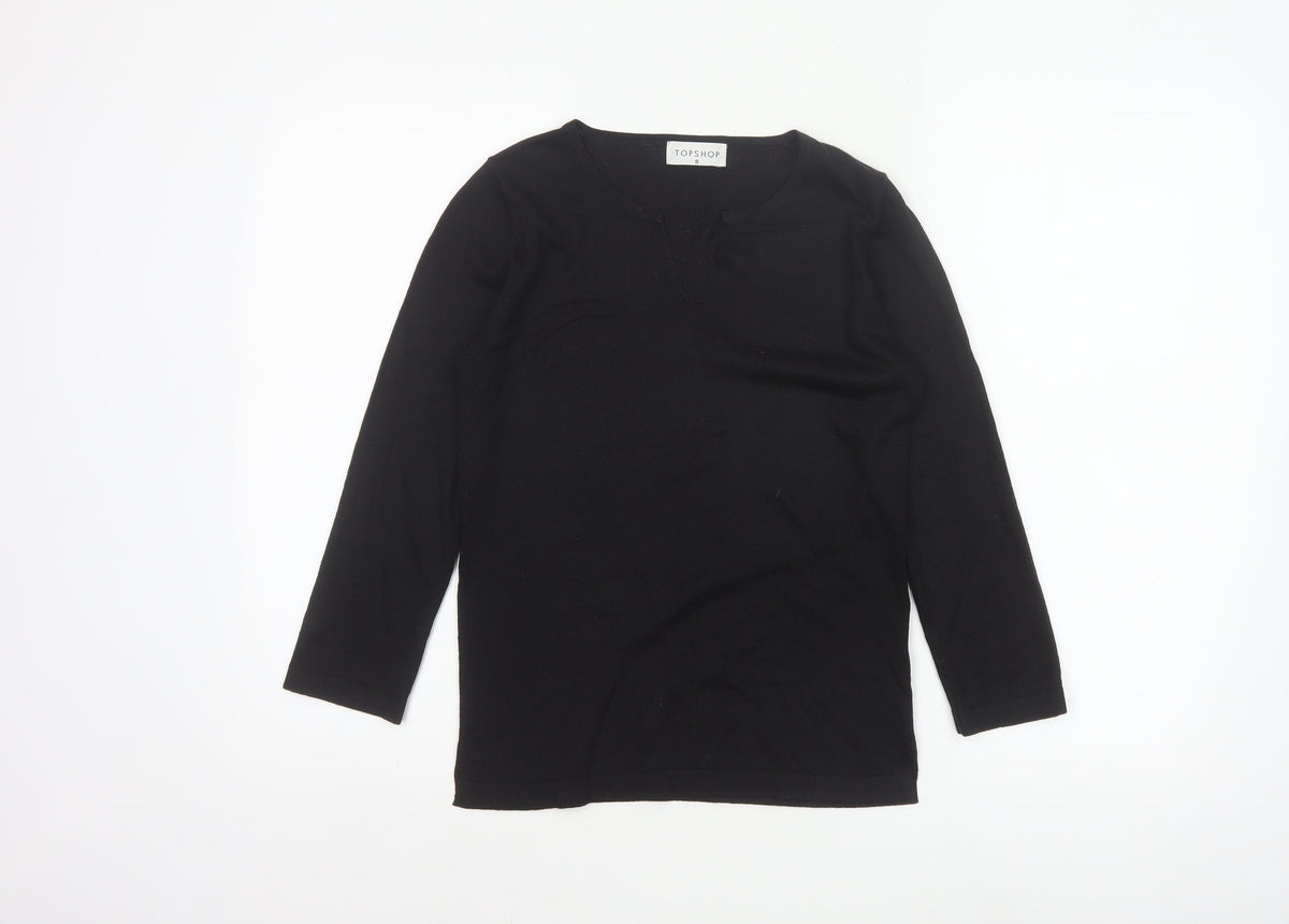 Topshop Women’s Black Size 8 Basic Knit V-Neck Long Sleeve Top
