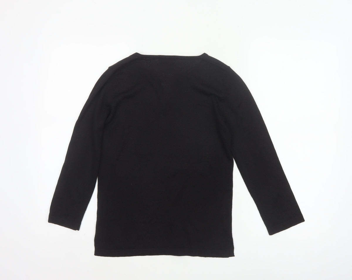Topshop Women’s Black Size 8 Basic Knit V-Neck Long Sleeve Top