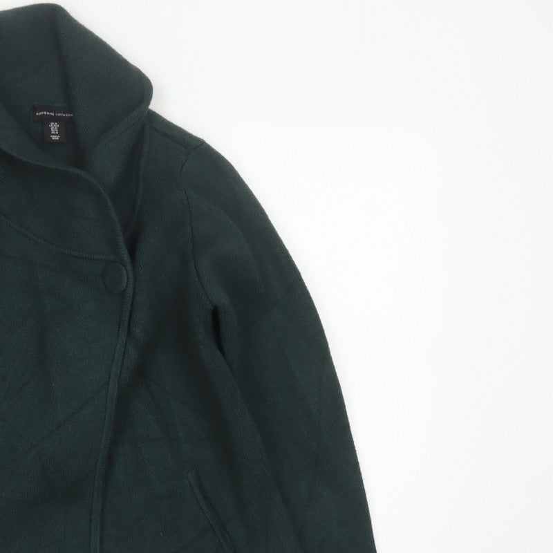 Adrienne Vittadini Women Green M Asymmetric Cowl Neck Cardigan Pockets