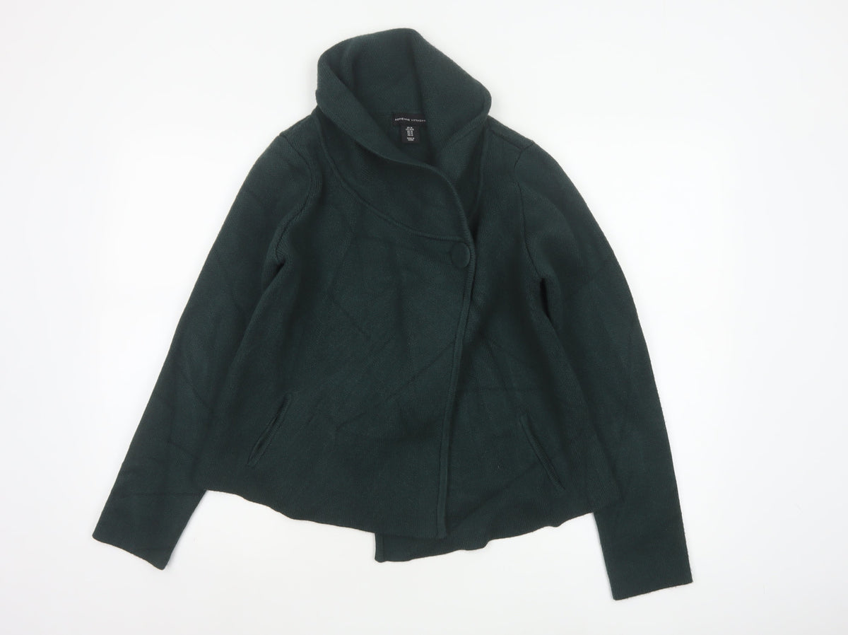 Adrienne Vittadini Women Green M Asymmetric Cowl Neck Cardigan Pockets
