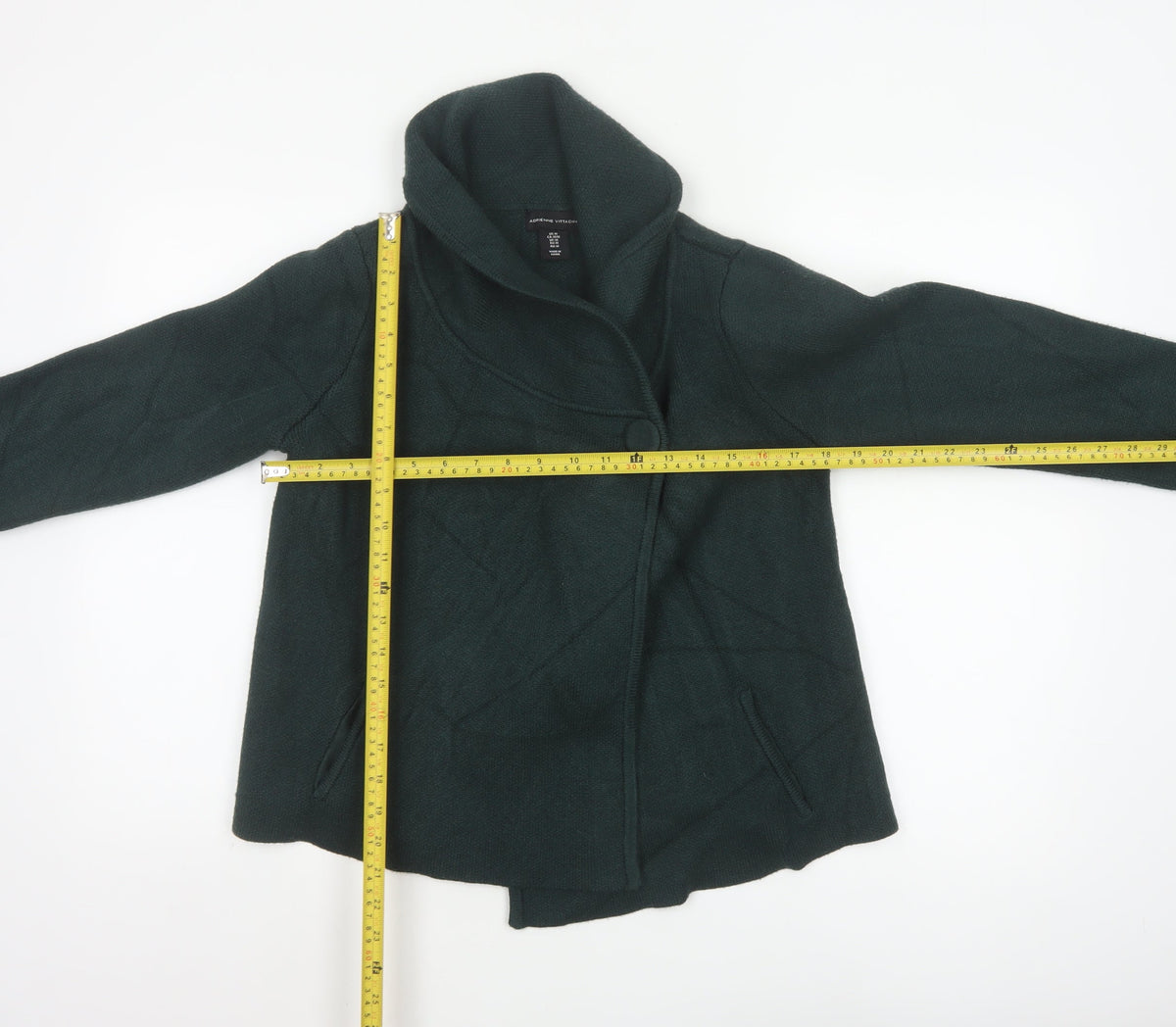 Adrienne Vittadini Women Green M Asymmetric Cowl Neck Cardigan Pockets