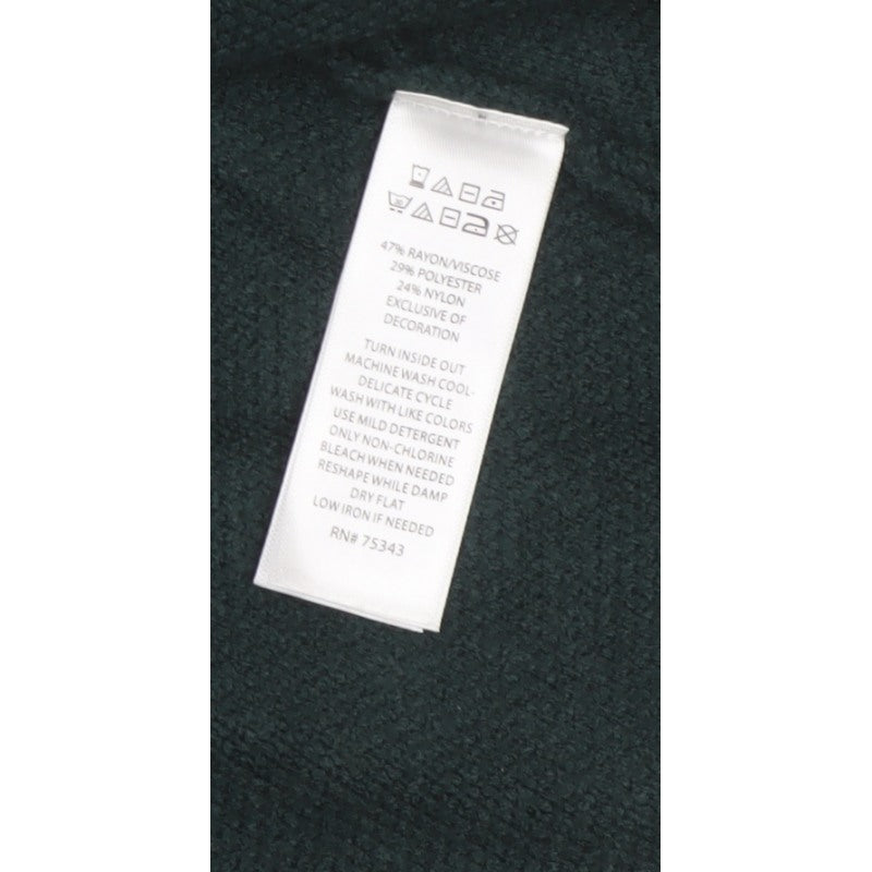 Adrienne Vittadini Women Green M Asymmetric Cowl Neck Cardigan Pockets