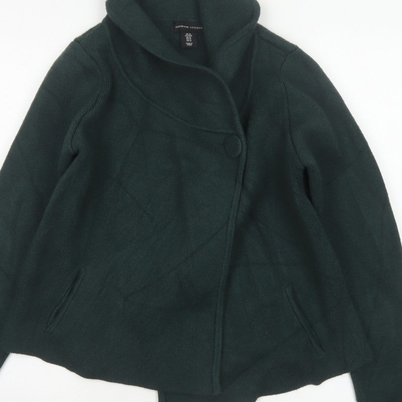 Adrienne Vittadini Women Green M Asymmetric Cowl Neck Cardigan Pockets