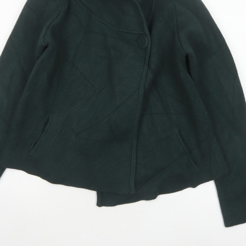 Adrienne Vittadini Women Green M Asymmetric Cowl Neck Cardigan Pockets