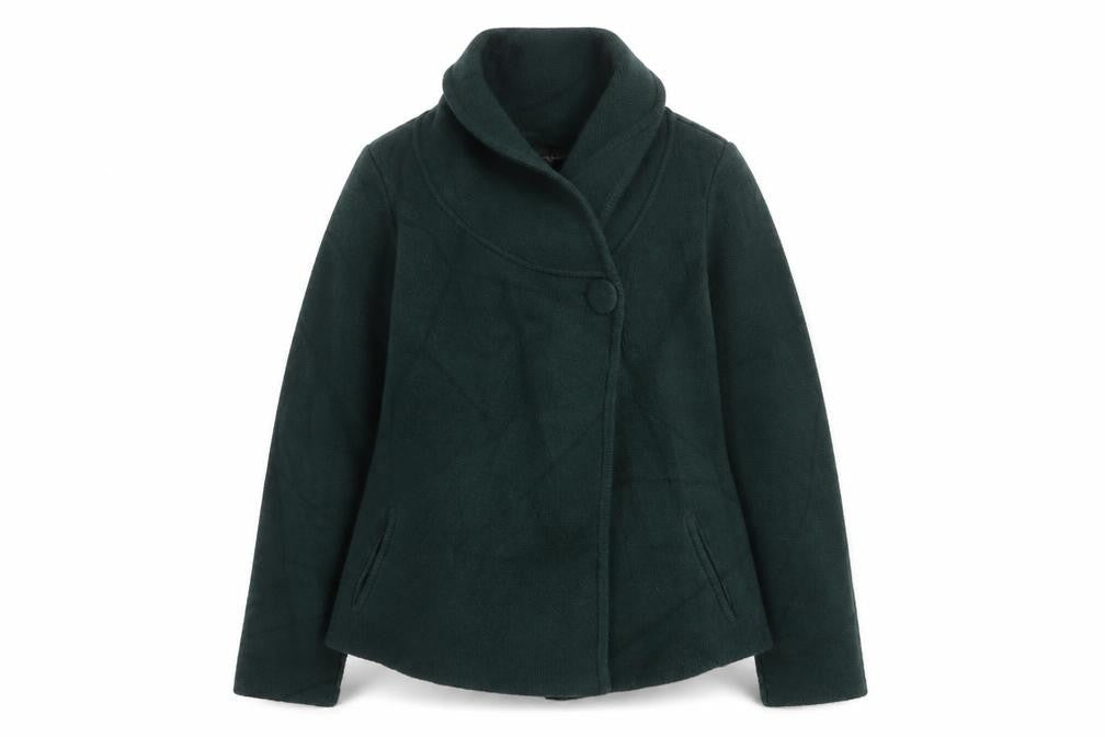 Adrienne Vittadini Women Green M Asymmetric Cowl Neck Cardigan Pockets